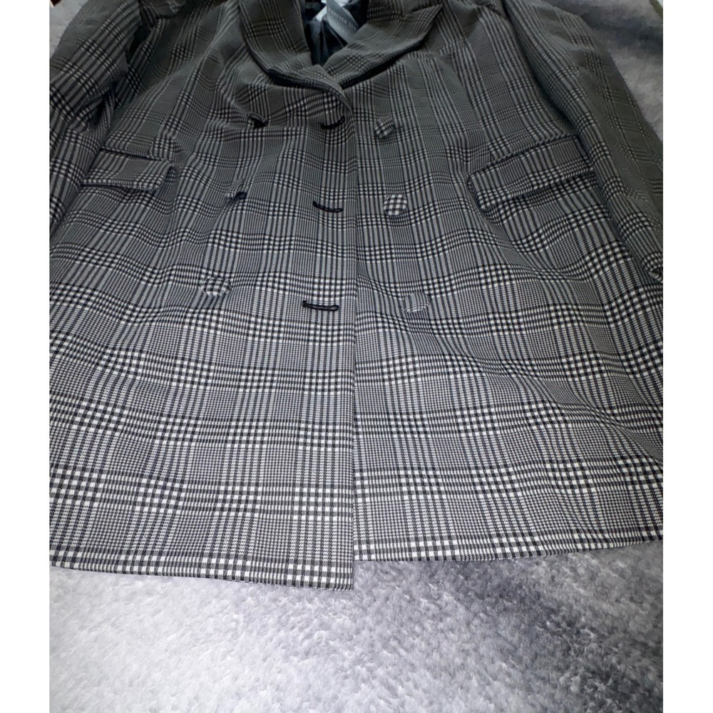 (CL) Forever 21 Plus 1X Grey Black Glen Plaid Double Breast Longline Blazer NWT - Picture 5 of 8